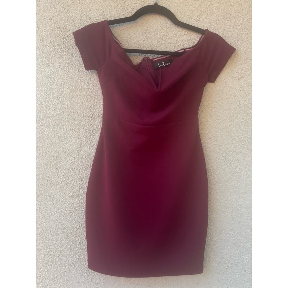 Lulu's Cheers to This Dress Maroon Wine Off the Shoulder V Neck Mini Fitted